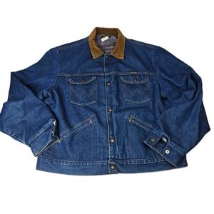Vintage 70s Wrangler Denim Blanket‎ Lined Jean Jacket Size 46 Made in USA